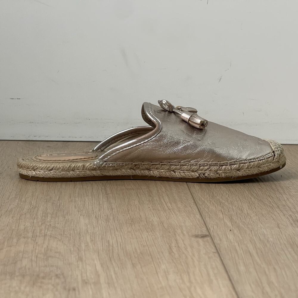 Coach Shoes Womens Cassidy Espadrille Mules Size 7 Leather Silver - Picture 9 of 16